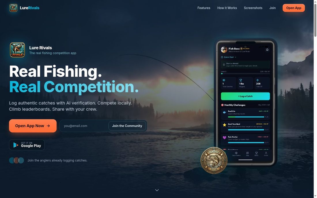LureRivals fishing tournament and rivalry web app landing page