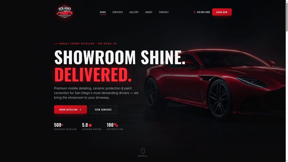 Solano Detailing and Automotive premium mobile car detailing website homepage